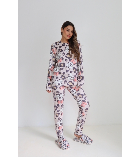 פיג'מה קטיפה DELTA מיני מאוס מנומר שמנת XS-XL נשים