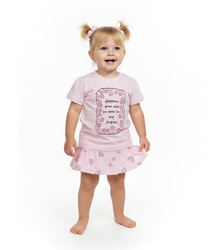 חליפה קיץ מדוגמת חצאית טייץ 12-24M תינוקות בנות (צהוב/ורוד)