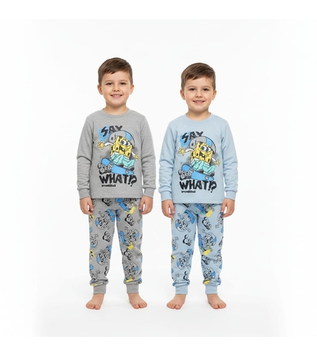 פיג'מה פוטר בנים 2-8 בובספוג (אפור/תכלת)