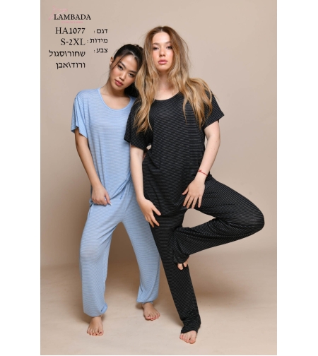 פיג'מה LAMBADA פסים S-XL נשים (שחור/סגול/אופוויט/ורוד)