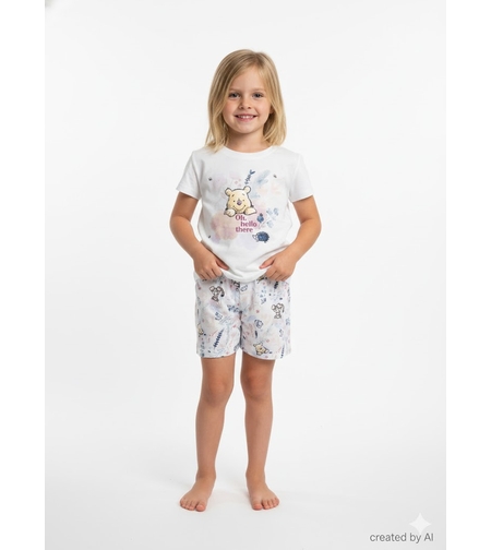 פיג'מה DELTA קיץ 2-12 בנות פו הדב לבן