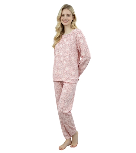 פיג'מה קטיפה מדוגמת S-XXL נשים (ורוד)
