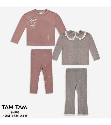 חליפה פוטר מדוגמת כיתוב 12-24M תינוקות בנות (אופוויט/ורוד עתיק)