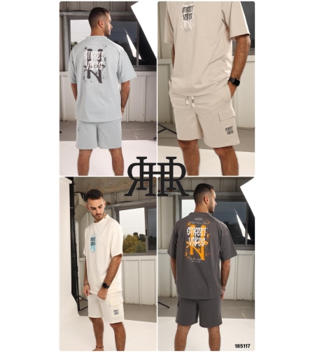 חליפה מדוגמת S-XXL גבר (אפור/אופוויט/שמנת/מנטה)