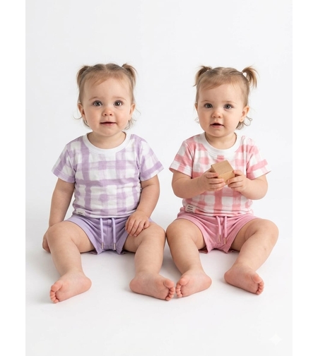 חליפה קיץ מדוגמת 12-24M תינוקות בנות (סגול/ורוד)