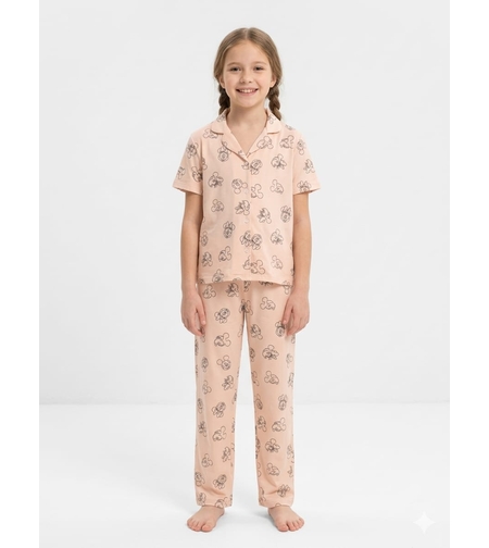 פיג'מה DELTA שרוול קצר מכנס ארוך מכופתרת 12-18 בנות מיני מאוס ורוד