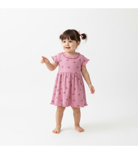 שמלה קיץ בד ריב 6-24M תינוקות בנות (ורוד/ורוד בהיר)