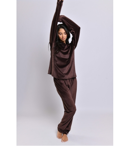 פיג'מה קטיפה LAMBADA נשים S-XXL (שחור/חום/אפור בהיר)