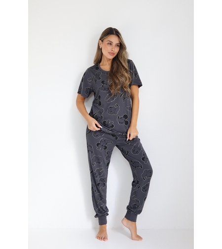 פיג'מה DELTA שרוול קצר מכנס ארוך XS-XL נשים מיקי מאוס אפור