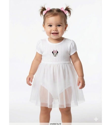 שמלה בגד גוף שילוב טול DELTA קיץ 3-24M תינוקות בנות מיני מאוס לבן