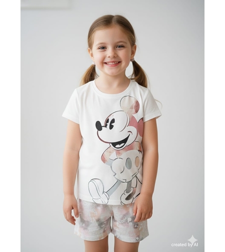 פיג'מה DELTA קיץ 2-12 בנות מיקי מאוס שמנת