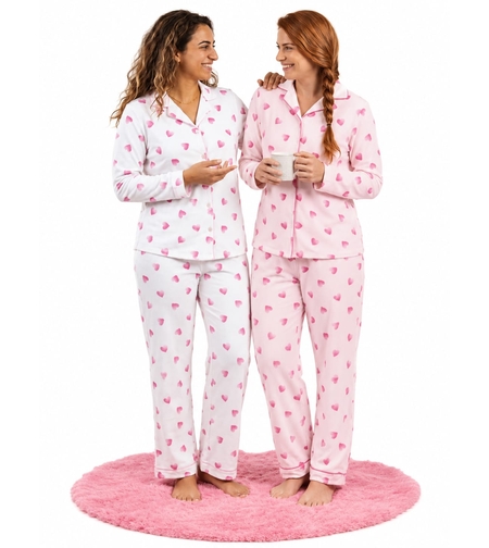 פיג'מה מעבר PINK מכופתרת S-XL נשים (ורוד/לבן)