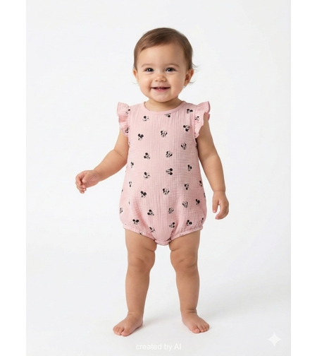 אוברול קיץ בד טטרה DELTA תינוקות 3-24M מיני מאוס ורוד