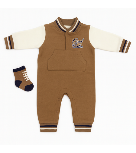 סט 2 חלקים אוברול וגרביים 0-9M תינוקות בנים (חום)