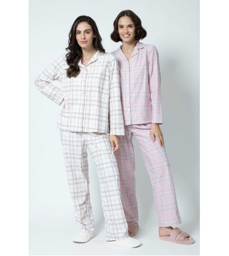 פיג'מה מכופתרת PINK בד רך 12-18 נערות (ורוד/אופוויט)