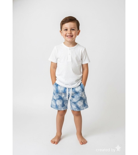 חליפה DELTA קיץ 2-8 בנים לבן מכנס מדוגם