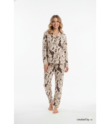 פיג'מה מכופתרת DELTA מיני מאוס מנומר S-XL נשים