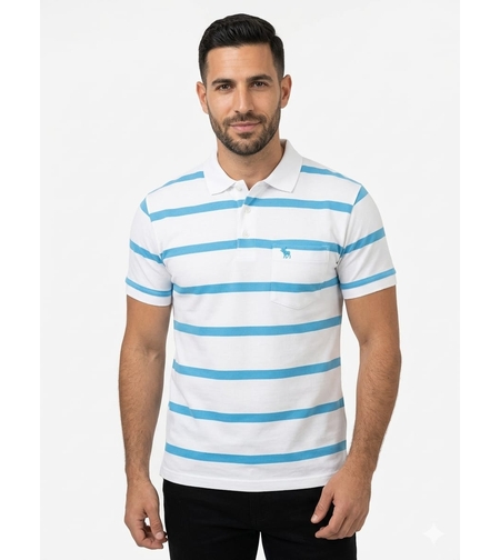 חולצה פולו פסים גבר M-3XL (לבן)