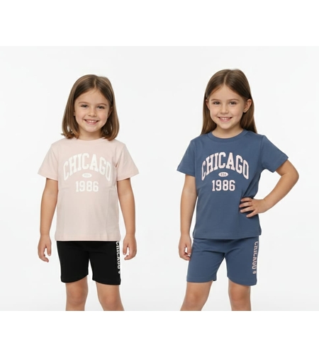 חליפה קיץ מדוגמת 2-10 בנות (כחול/ורוד)