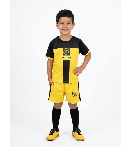 חליפה כדורגל מדוגמת 2-14 בנים (צהוב/שחור)