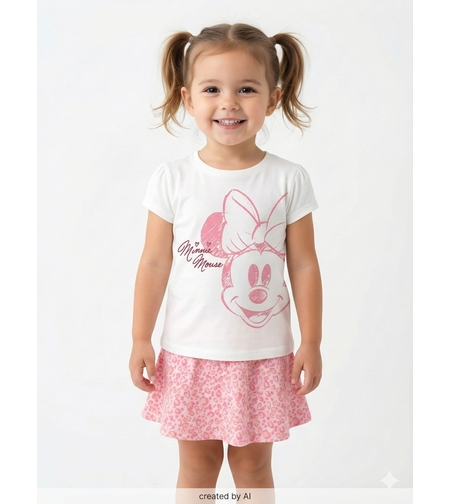 חליפה חצאית DELTA קיץ 2-8 בנות מיני מאוס לבן