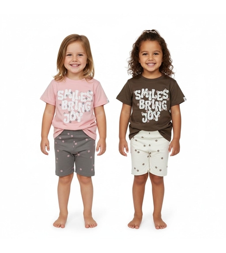 חליפה קיץ מדוגמת 2-8 בנות (חום/ורוד)