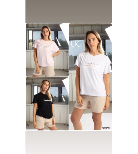 חולצה ויסקוזה שרוול קצר מדוגמת 2-6 נשים (ורוד/שחור/לבן)
