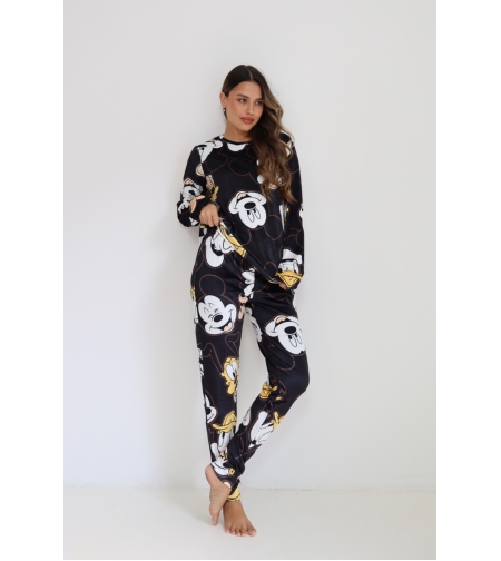פיג'מה קטיפה DELTA מיקי מאוס שחור XS-XL נשים