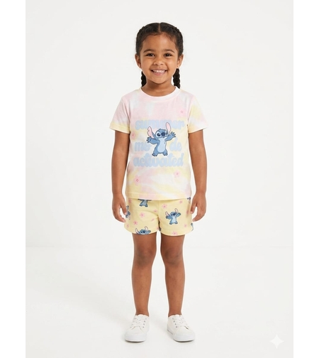 פיג'מה דיסני קיץ 2-10 בנות סטיץ' צהוב