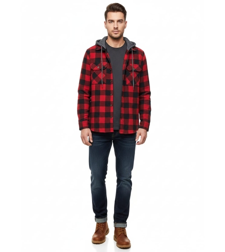קפוצ'ון כפתורים משובץ S-XL גבר (אדום)