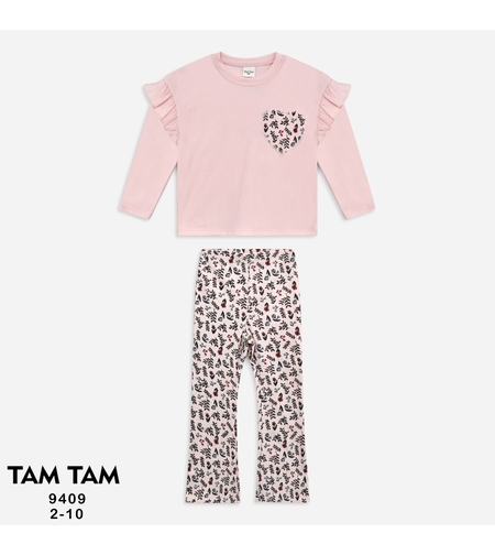 חליפה פוטר מדוגמת 12-24M תינוקות בנות (ורוד/שמנת)