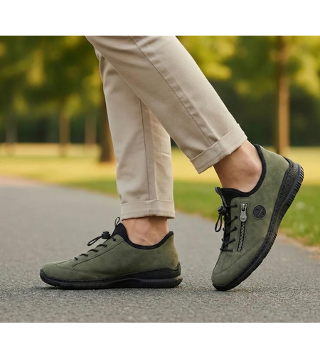 נעל הליכה Rieker עור נובוק זית N3267-54