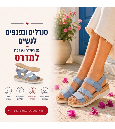 סנדלים וכפכפים לנשים עם רפידה נשלפת למידרס