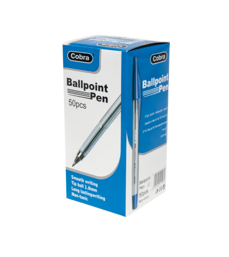 קוברה עט כדורי 1 מ'מ שקוף 50 יח' COBRA