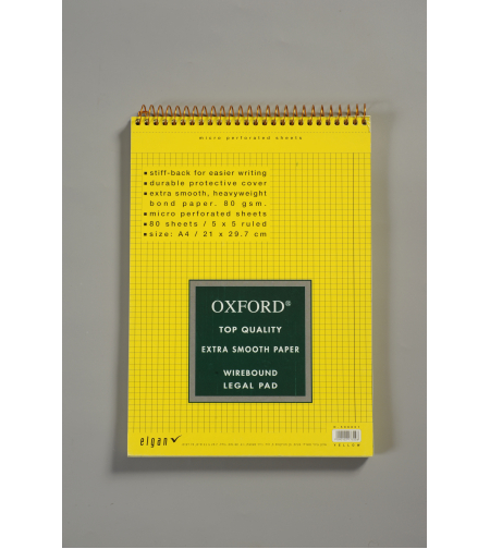 בלוק אוקספורד צהוב ספירל חשבון A4