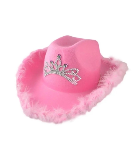 כובע קאובוי ורוד מקושט