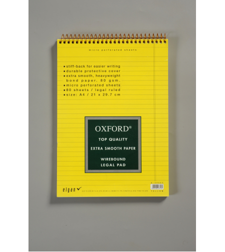 בלוק אוקספורד צהוב ספירל שורה A4