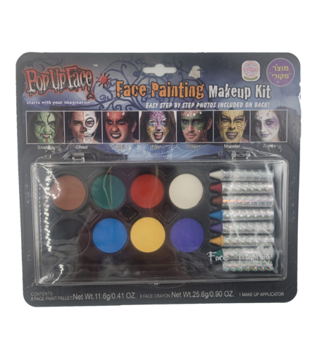 איפור מקצועי 8 צבעי יסוד + 4 צבעי גליטר נוצץ