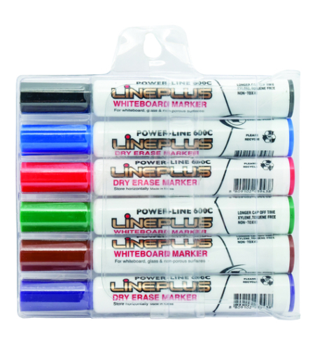 טושים ללוח מחיק ראש שטוח 90 פאוור ליין - סט של 6יח'