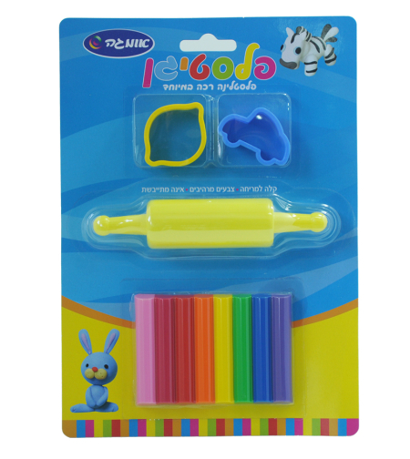 פלסטלינה פלסטיגן 8 צבעים +מערוך +שבלונה בבליסטר