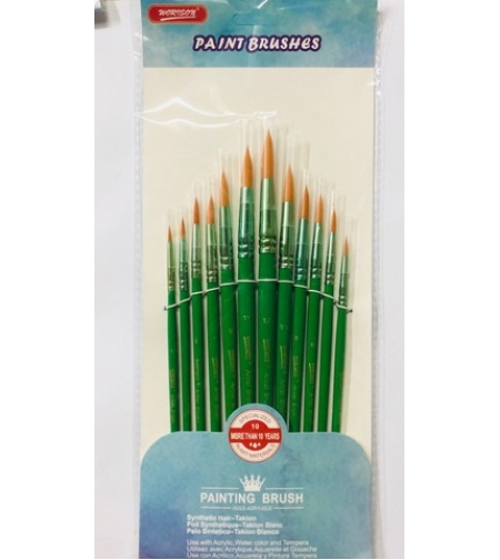 סט מכחולים איכותיים עגול ידית ירוקה 12 יחידות