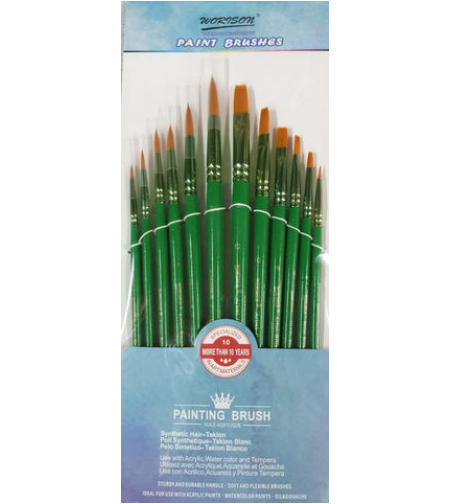 סט מכחולים איכותיים מעורב שטוח ועגול ידית ירוקה 12 יחידות