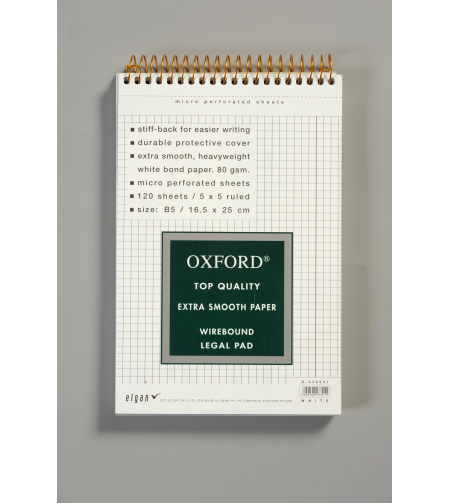 בלוק אוקספורד ספירלה A5 לבן חשבון