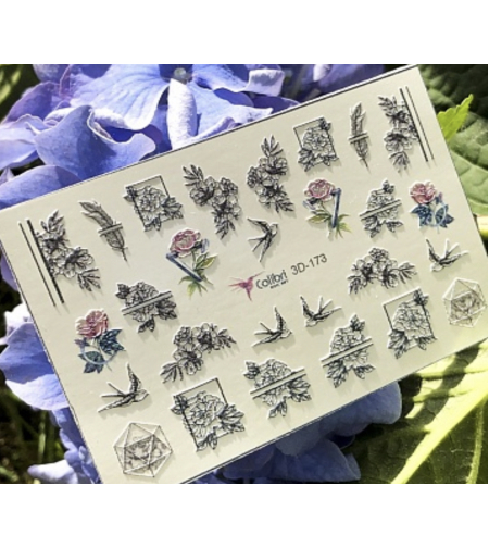 פרחים וציפורים 3D173