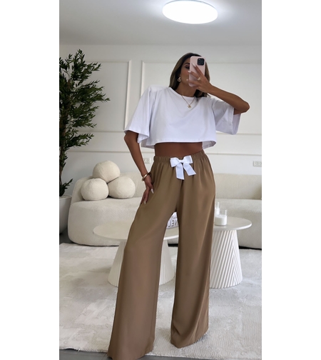 חולצה קרופ רחבה קצרה - לבן