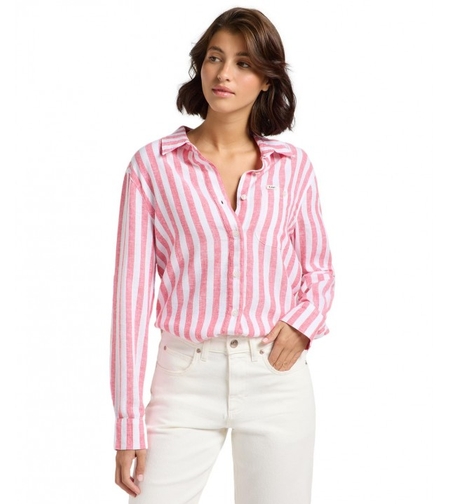 חולצה מכופתרת תערובת פישתן - ורוד