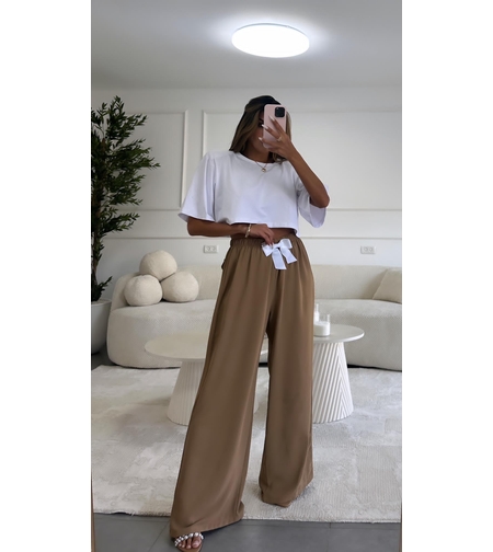 מכנס מתרחב נשפך עם פפיון- חום