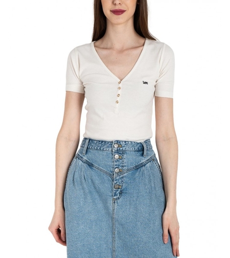 חולצה חצי כפתורים לוגוLEE בצד - שמנת