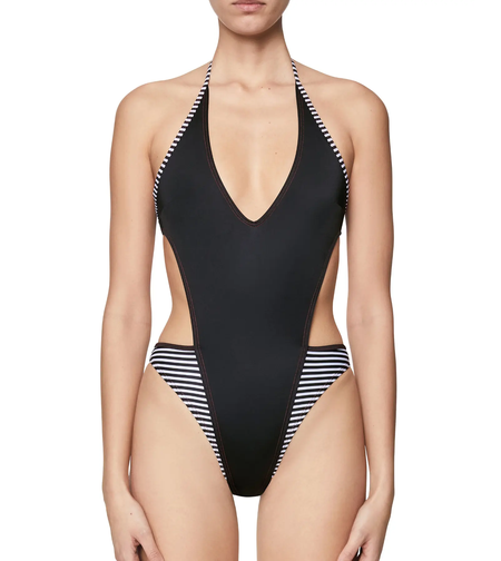 09/ בגד ים שלם שחור/פסים דיזל