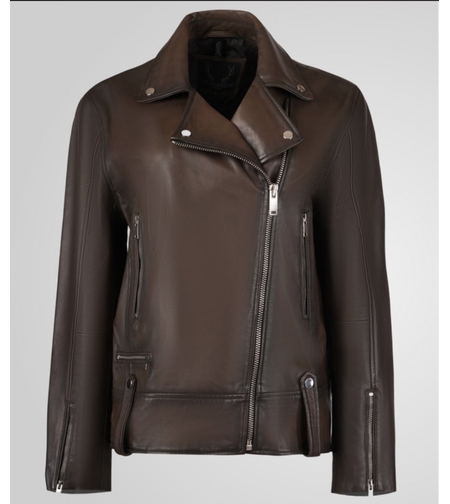 מעיל עור משומן רוכסנים- חום